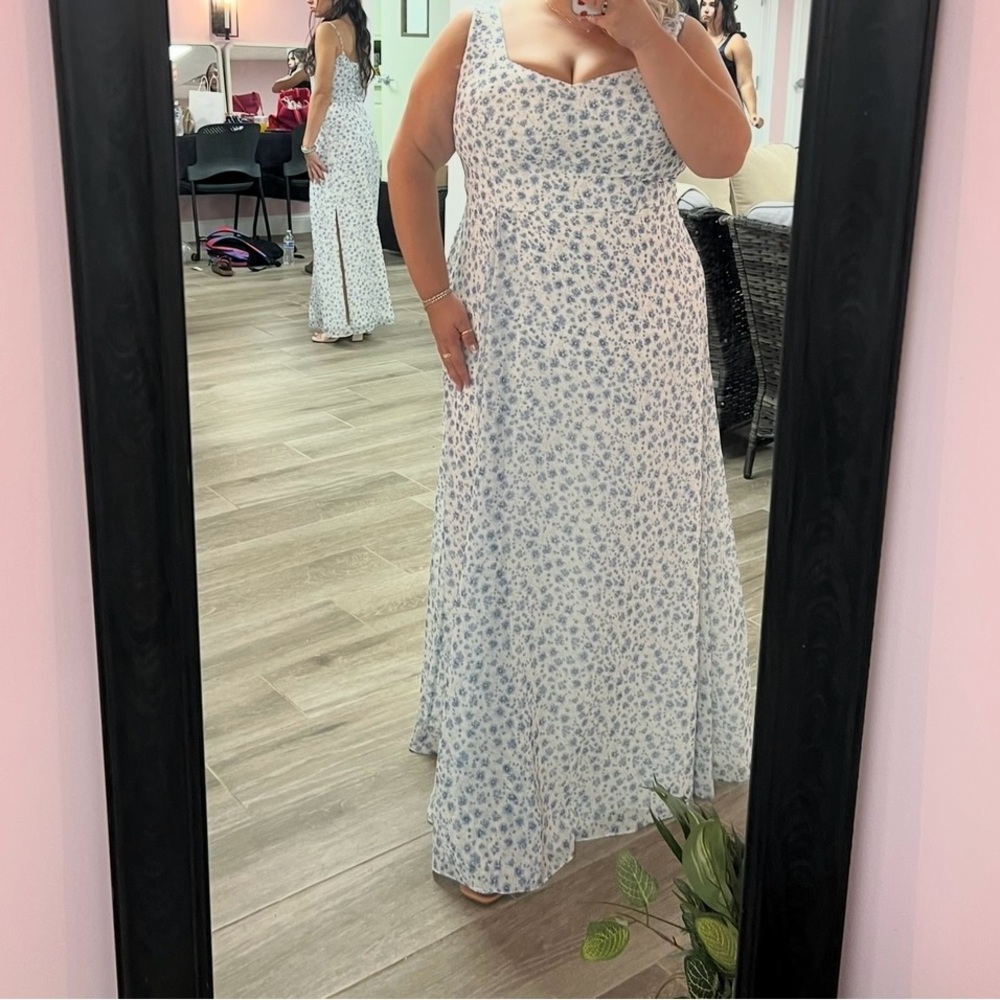 Madeline Chiffon French Blue Posey Floral Print Dress
